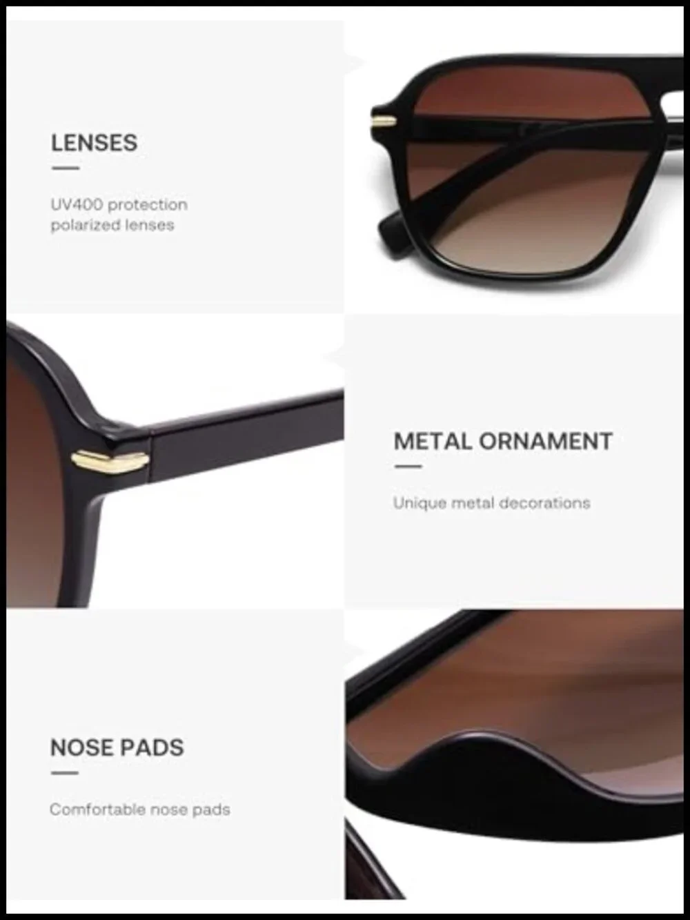 Retro Aviator Polarized Sunglasses Square Pilot Shades UV400 TR90